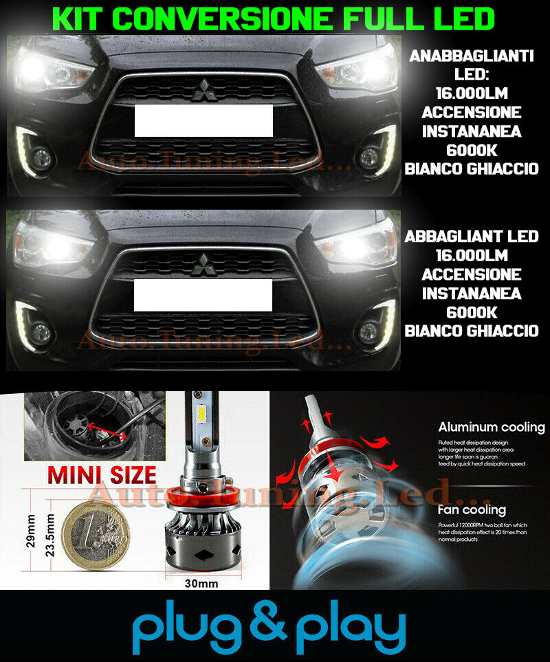 LAMPADE ANABBAGLIANTI + ABBAGLIANTI LED 16.000LM PER MITSUBISHI ASX