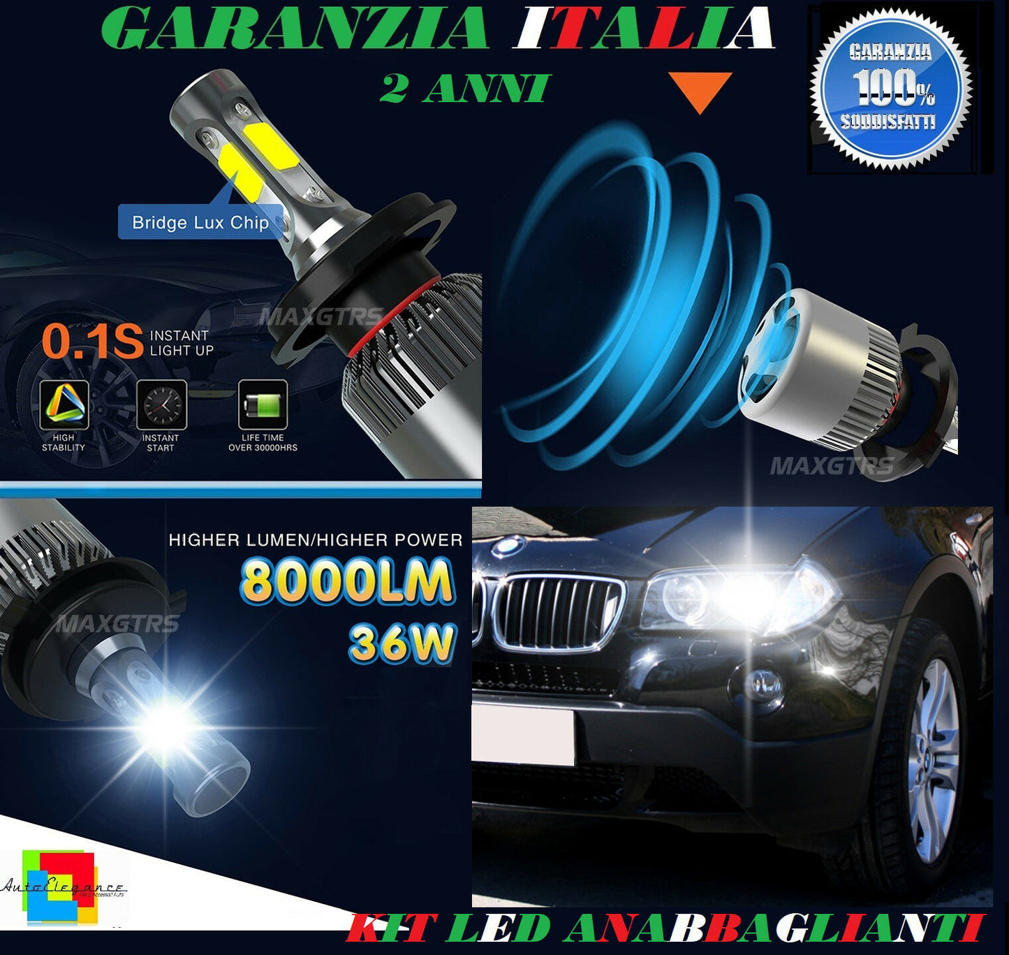 LAMPADE ANABBAGLIANTI 36W LED BMW X3 E83 2004-2010 ISTANTANEO 6000K