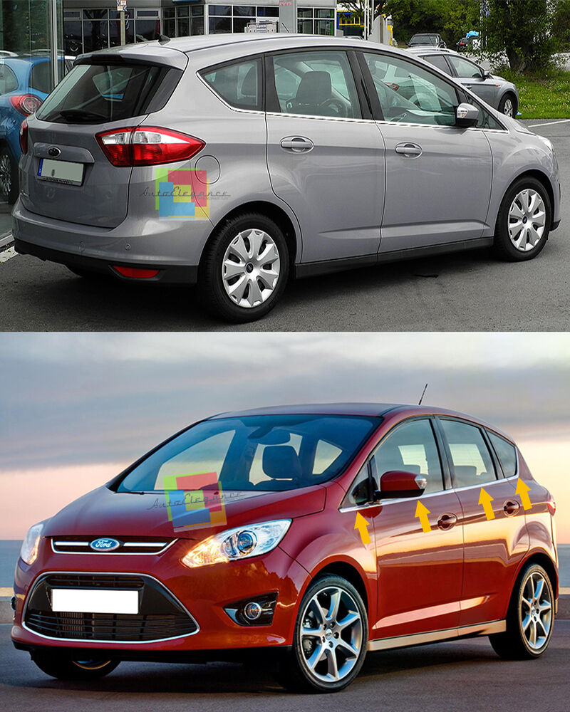 ADHESIVE MOULDINGS FORD C MAX 2010+ CHROME WINDOW FRAMES STAINLESS STEEL.