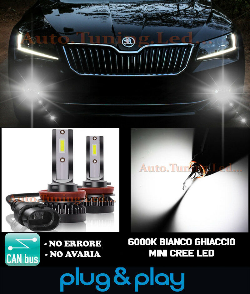 LAMPADE FENDINEBBIA A LED CREE SKODA SUPERB MK3 CAMBUS BIANCO GHIACCIO 8000LM