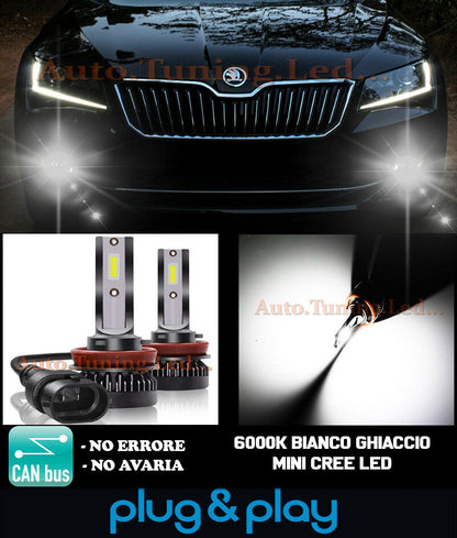 LAMPADE FENDINEBBIA A LED CREE SKODA SUPERB MK3 CAMBUS BIANCO GHIACCIO 8000LM
