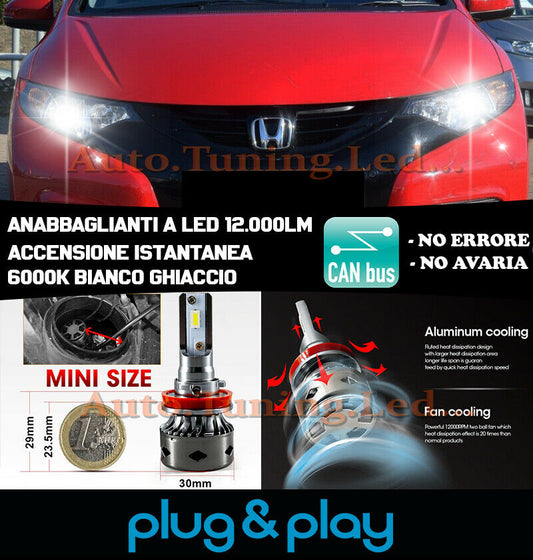 LED LOW BEAM HEADLIGHTS HONDA CIVIC 9 IX INSTANT NO FAILURE 12.000LM