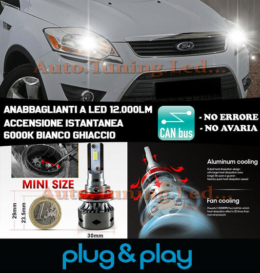 LAMPADE ANABBAGLIANTI LED FORD FORD KUGA MK1 ISTANTANEO NO AVARIA 12.000LM