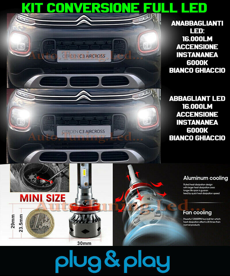 LAMPADE ANABBAGLIANTI + ABBAGLIANTI LED 16.000LM PER CITROEN C3 AIRCROSS II