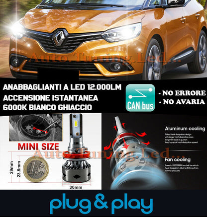 LAMPADE ANABBAGLIANTI LED RENAULT SCENIC 4 IV ISTANTANEO NO AVARIA 12.000LM