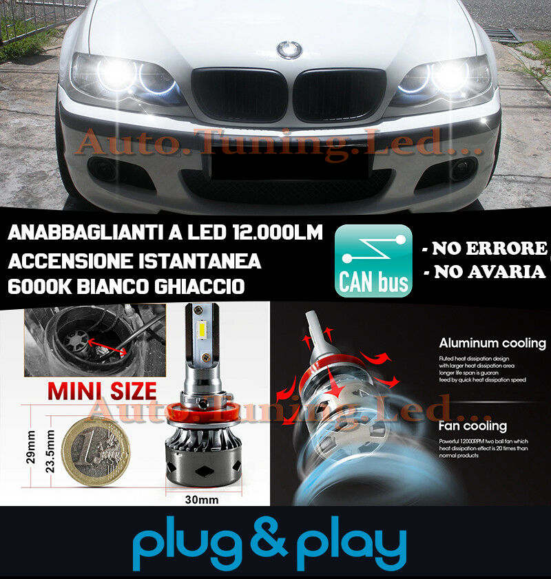 LAMPADE ANABBAGLIANTI LED BMW SERIE 3 E46 COUPE ISTANTANEO NO AVARIA 12.000LM