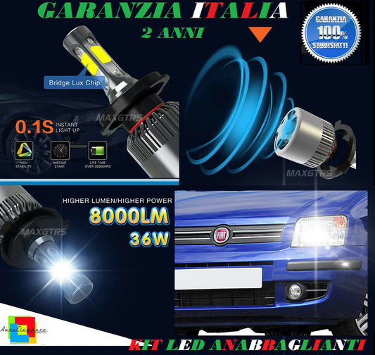 LOW BEAM HIGH BEAM LAMPS 36W 8000LM LED FIAT PANDA 2003-2011 6000K