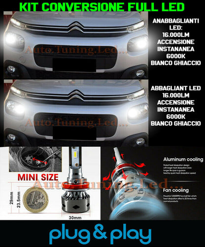 LAMPADE ANABBAGLIANTI + ABBAGLIANTI LED 16.000LM PER CITROEN C3 MK3 III