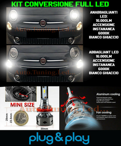 LAMPADE ANABBAGLIANTI + ABBAGLIANTI LED 16.000LM PER FIAT 500 2015+ LIFT