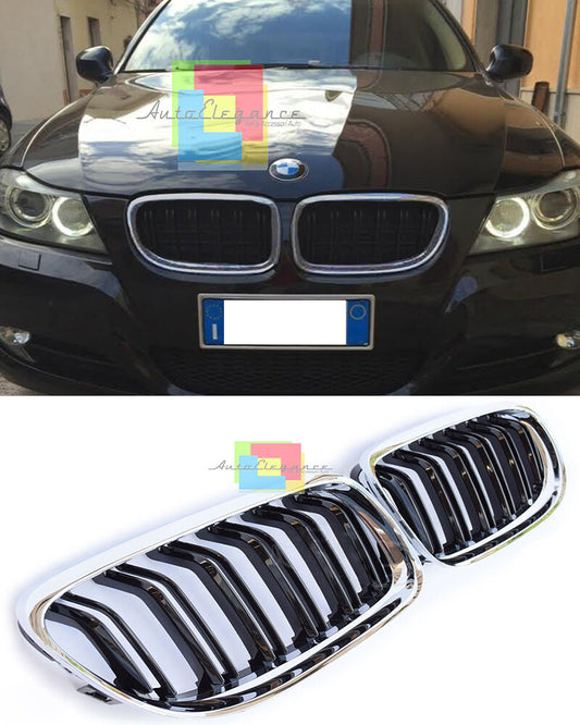 GRIGLIA ANTERIORE M3 - BMW SERIE 3 E90 E91 2008-2012 LCI DOPPIA LAMA BORDO CROMO