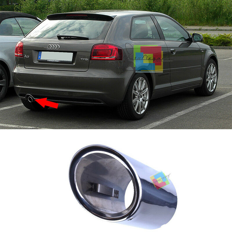 AUDI A3 8P 2004-2012 TERMINALE DI SCARICO SINGOLO CROMATO ACCIAIO INOX AUTOELEGANCERICAMBI