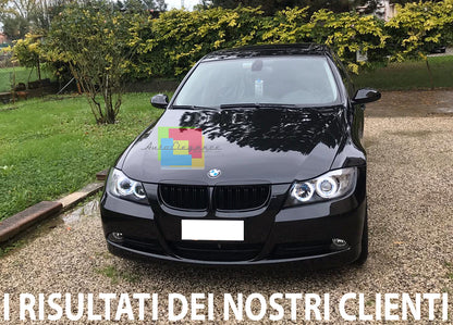 BMW SERIE 3 E90 E91 2004-2011 FARI NERI CON ANELLI ANGEL EYES LED BIANCHI -. AUTOELEGANCERICAMBI