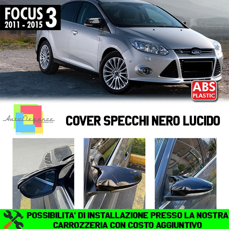 FORD FOCUS III 2011-2014 CALOTTE SPECCHI ADESIVE 3M IN ABS NERO LUCIDO