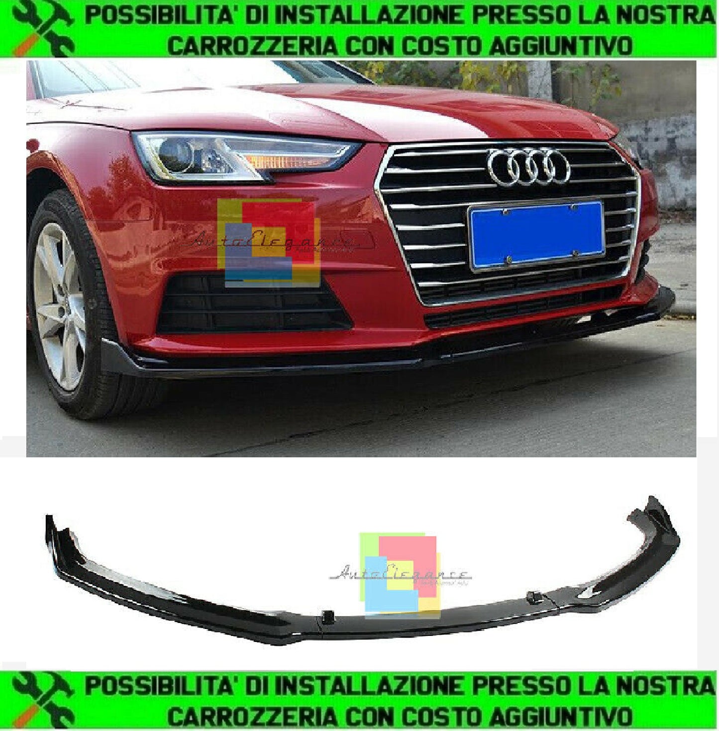 AUDI A4 B9 2015 AL 2018 LIP SPOILER SOTTO PARAURTI ANTERIORE LOOK RS4 S4 - ABS AUTOELEGANCERICAMBI