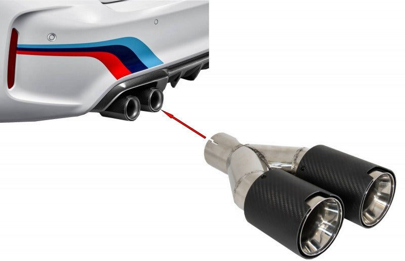 BMW TERMINALI DI SCARICO ACCIAIO INOX CARBONIO LOOK M / M SPORT AUTOELEGANCERICAMBI