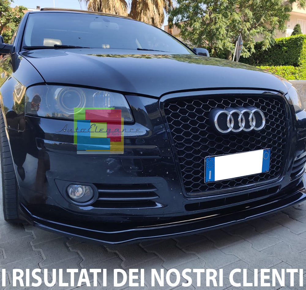AUDI A3 8P 2004-2008 3 PORTE SPORTBACK LIP SPOILER SOTTO PARAURTI ANTERIORE ABS NERO LUCIDO SPLITTER AUTOELEGANCERICAMBI