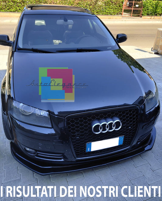 AUDI A3 8P 2004-2008 3 PORTE SPORTBACK LIP SPOILER SOTTO PARAURTI ANTERIORE ABS NERO LUCIDO SPLITTER AUTOELEGANCERICAMBI