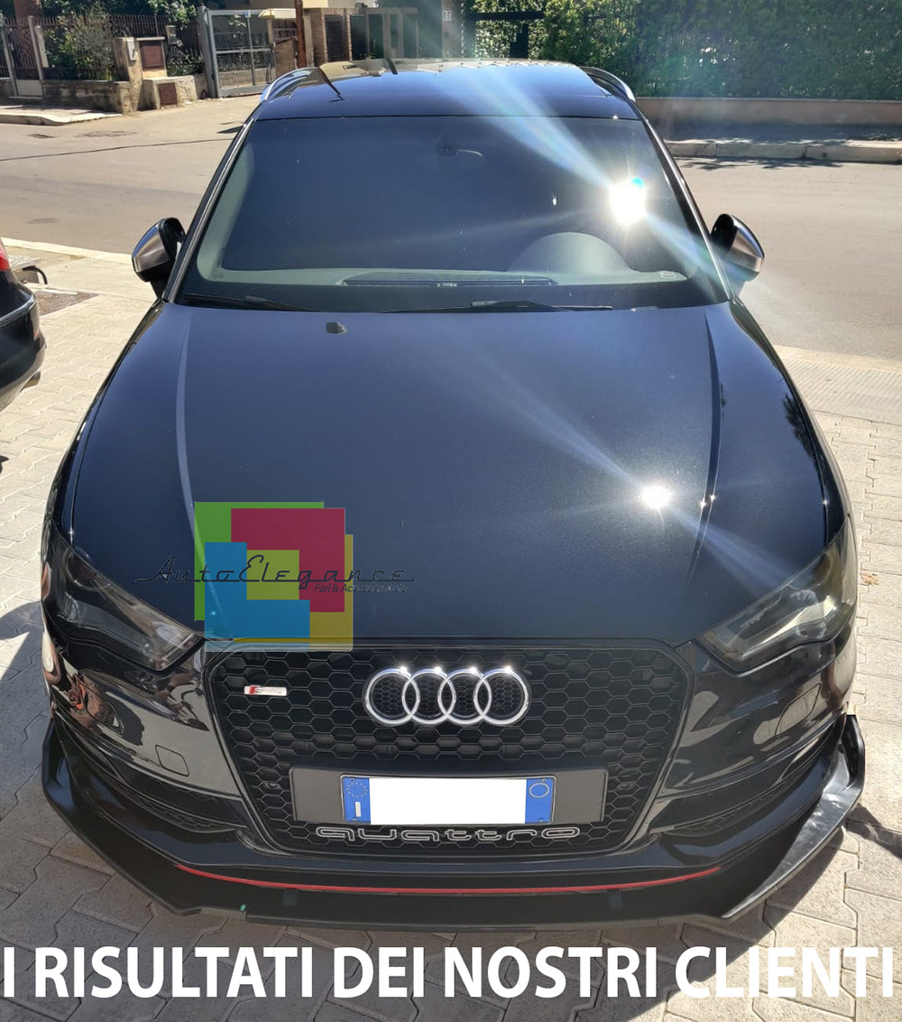 AUDI A3 8V SPORTBACK SLINE SPLITTER SOTTO PARAURTI ANTERIORE NERO LUCIDO LAMA 3 PEZZI AUTOELEGANCERICAMBI