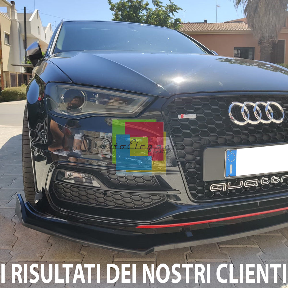 AUDI A3 8V SPORTBACK SLINE SPLITTER SOTTO PARAURTI ANTERIORE NERO LUCIDO LAMA 3 PEZZI AUTOELEGANCERICAMBI