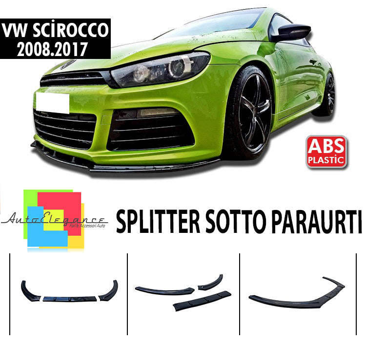 VW SCIROCCO 2008-2017 LAMA SOTTO PARAURTI ANTERIORE IN ABS LOOK SPORTIVO NERO