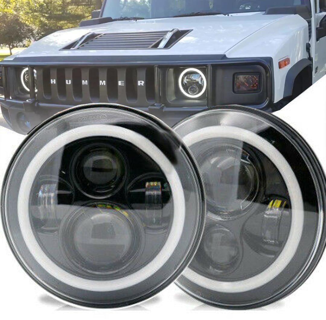 HUMMER H1 / H2 FARI ANTERIORI LED CON LUCI DIURNE ANGEL EYES