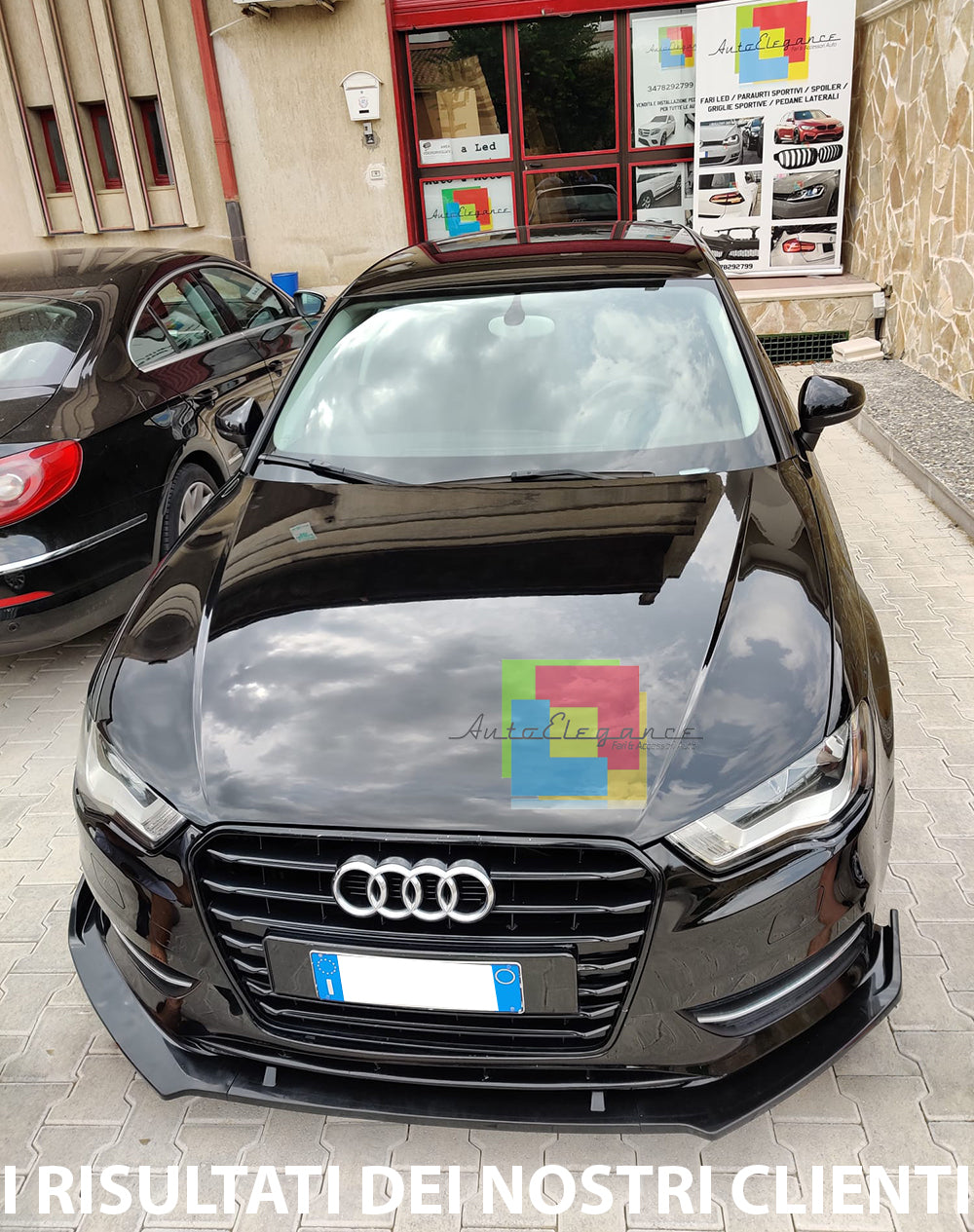 AUDI A3 8V 2012-2016 LAMA SOTTO PARAURTI ANTERIORE ABS NERO LUCIDO SPLITTER AUTOELEGANCERICAMBI