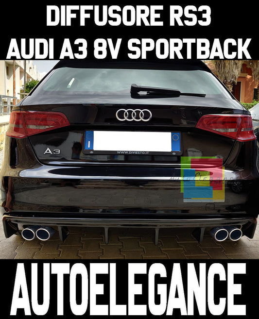 AUDI A3 8V SPORTBACK 2012 AL 2015 SOTTO PARAURTI DIFFUSORE RS3 4 SCARICHI ABS - AUTOELEGANCERICAMBI