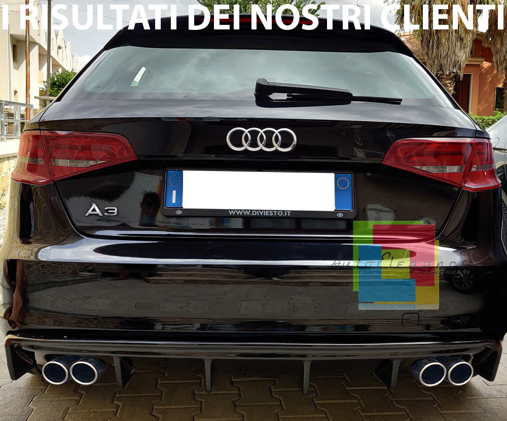 AUDI A3 8V SPORTBACK 2012 AL 2015 SOTTO PARAURTI DIFFUSORE RS3 4 SCARICHI ABS - AUTOELEGANCERICAMBI