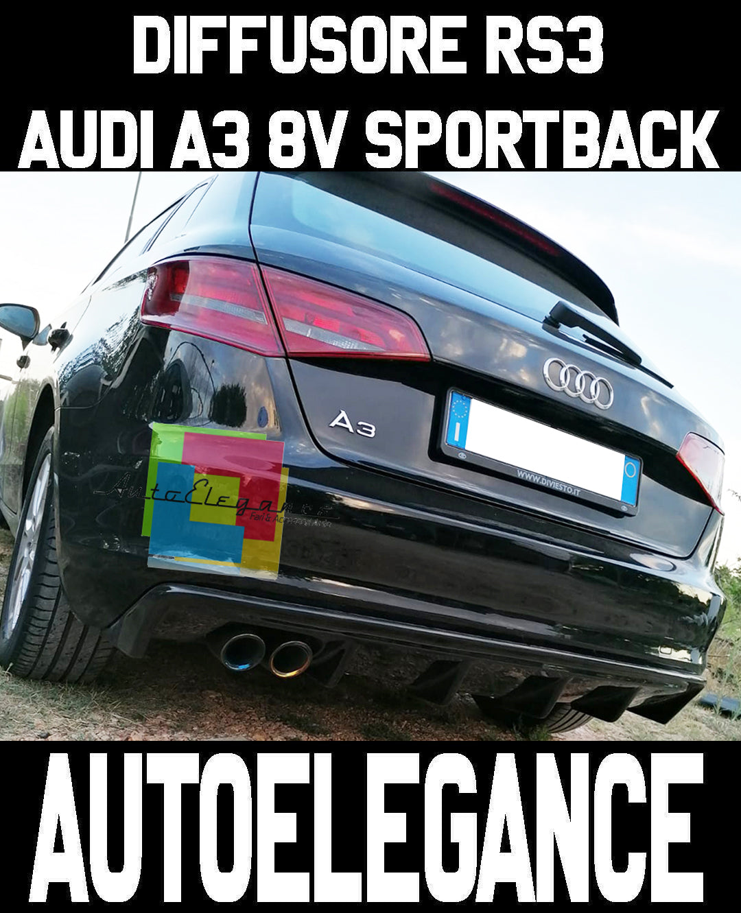 AUDI A3 8V SPORTBACK 2012-2015 SOTTO PARAURTI DIFFUSORE RS3 ABS / PLASTIC - AUTOELEGANCERICAMBI