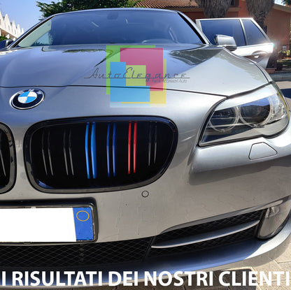 DOPPIA STRISCIA BMW SERIE 5 F10 F11 09-17 GRIGLIE ANTERIORI 3 COLORI M ABS