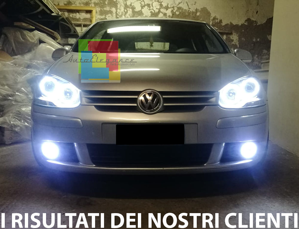 VW GOLF 5 V 03-08 FARI ANTERIORI NERI ANGEL EYES BIANCHI A LED LOOK GTI NO ERROR