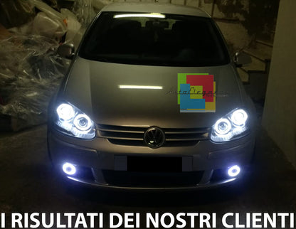 VW GOLF 5 V 03-08 FARI ANTERIORI NERI ANGEL EYES BIANCHI A LED LOOK GTI NO ERROR