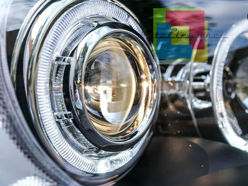 FARI NERI CON ANELLI ANGEL EYES BMW SERIE 1 E81 E82 E87 E88 04-11 LED BIANCHI -.