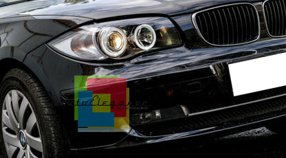 FARI NERI CON ANELLI ANGEL EYES BMW SERIE 1 E81 E82 E87 E88 04-11 LED BIANCHI -.