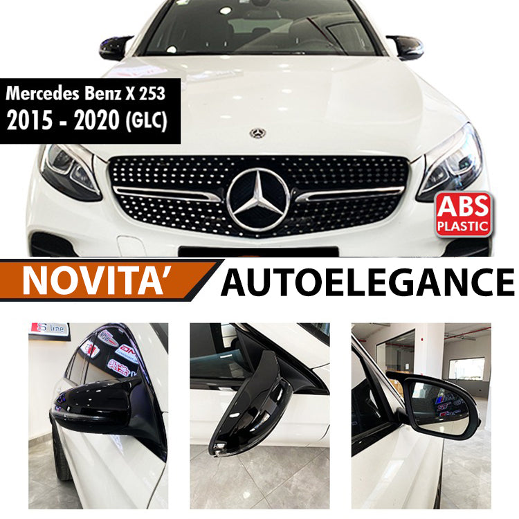 MERCEDES GLC MIRROR CAPS GLOSSY BLACK ABS ADHESIVE 3M SPORTY LOOK