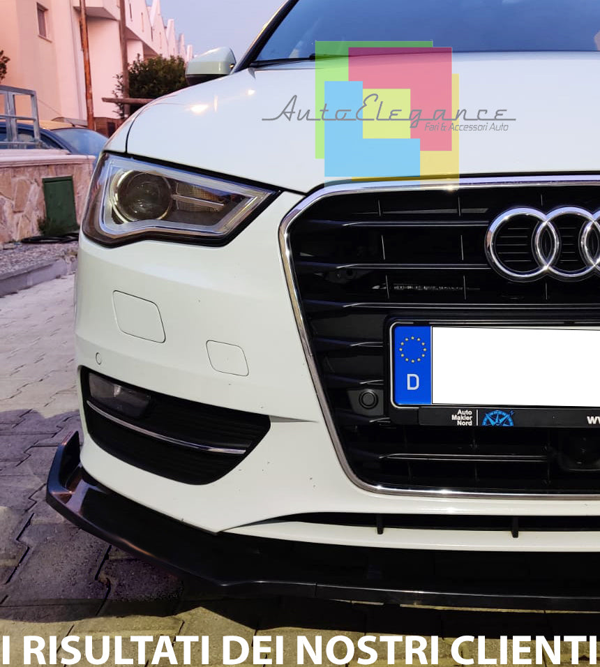 AUDI A3 8V 2012 AL 2016 SOTTO PARAURTI ANTERIORE ABS NERO LUCIDO SPLITTER 3PZ AUTOELEGANCERICAMBI