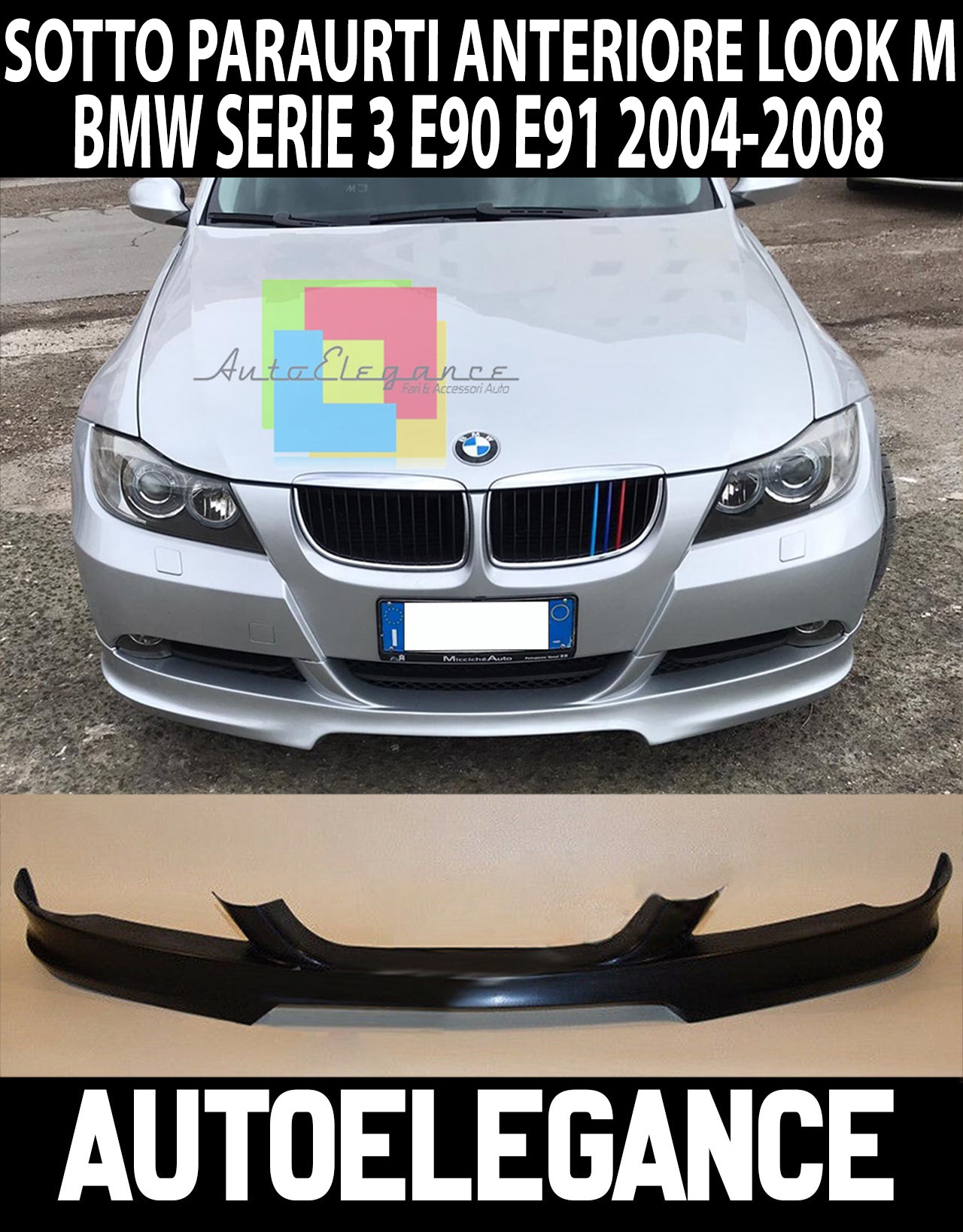 SPOILER SOTTO PARAURTI ANTERIORE BMW SERIE 3 E90 E91 2004-2008 DESIGN SPORTIVO -