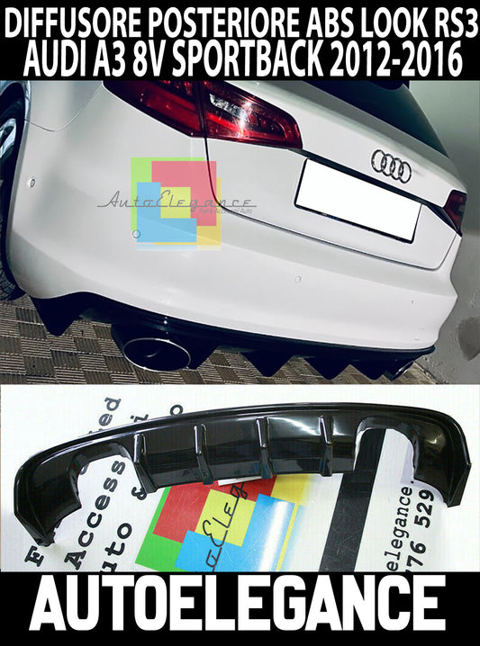 AUDI A3 8V SPORTBACK 2012-2016 SOTTO PARAURTI DIFFUSORE RS3 ABS TERMINALI OVALI AUTOELEGANCERICAMBI