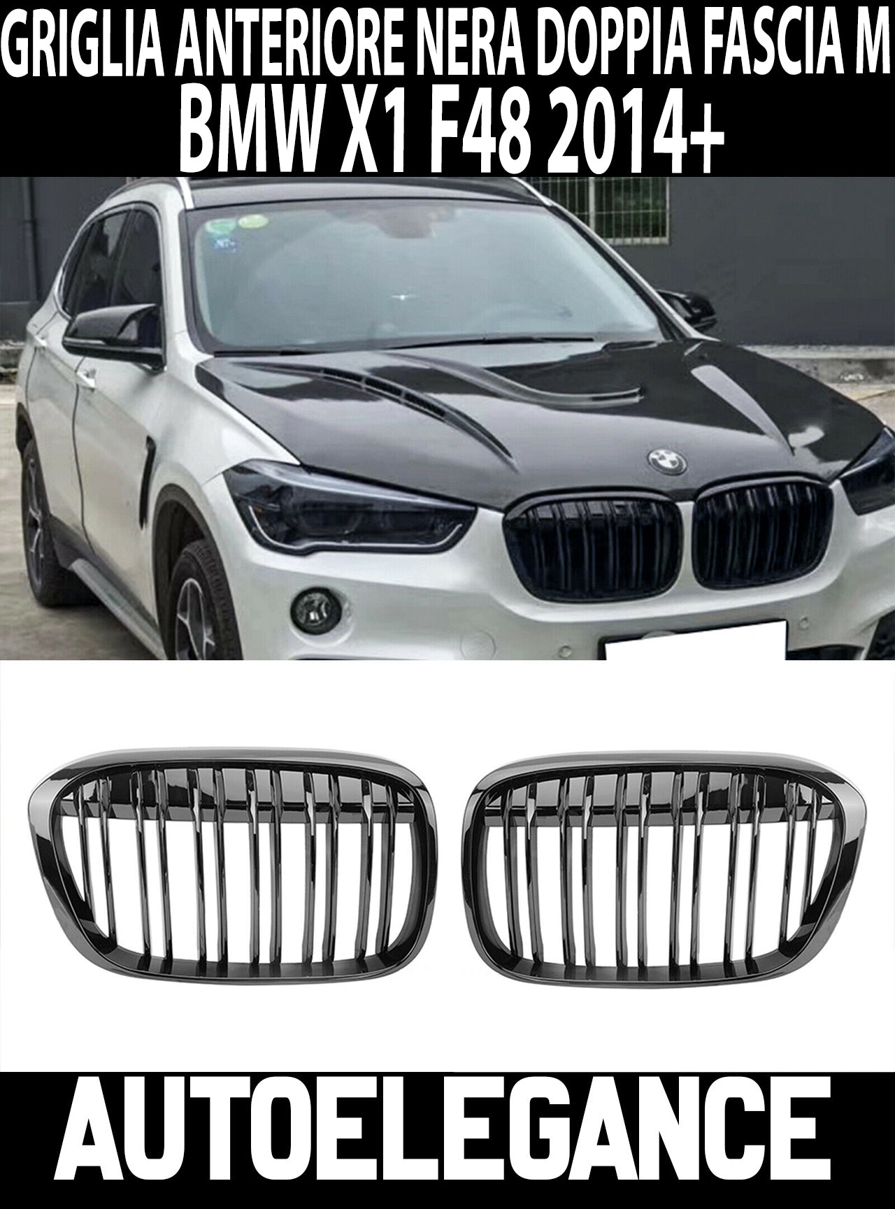 FRONT GRILLES DOUBLE BAND M BLACK GRILLES FOR BMW X1 F48 2014+ NEWS