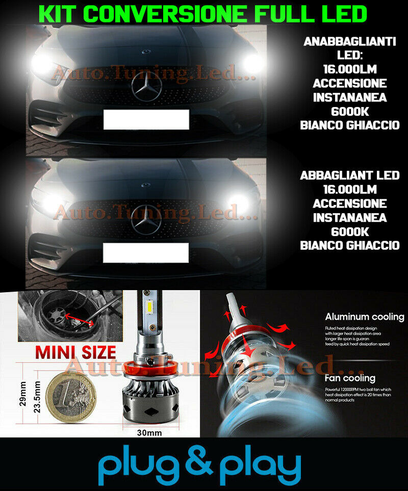 LAMPADE ANABBAGLIANTI + ABBAGLIANTI LED 16.000LM PER MERCEDES CLASSE A W177