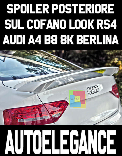 ALETTONE SUL COFANO LOOK RS4 PER AUDI A4 B8 2008-2014 BERLINA SPOILER POSTERIORE AUTOELEGANCERICAMBI