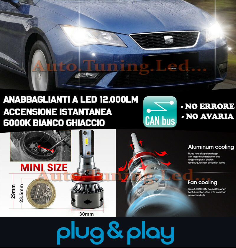 LED LOW BEAM LAMPS SEAT LEON 5F 2012+ INSTANT NO FAILURE 12.000LM