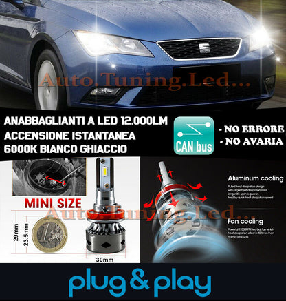 LED LOW BEAM LAMPS SEAT LEON 5F 2012+ INSTANT NO FAILURE 12.000LM