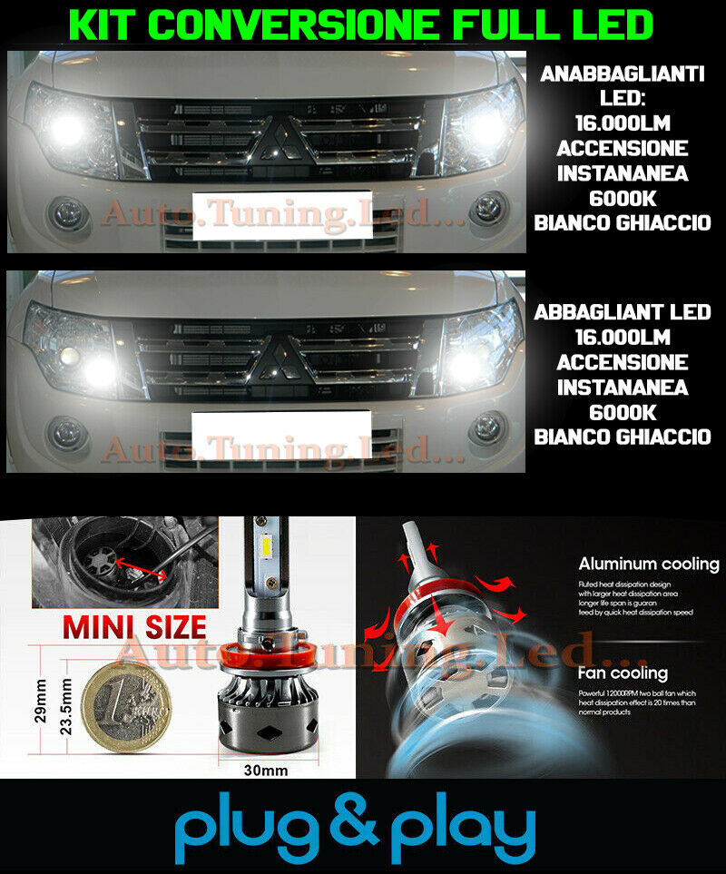 LOW BEAM + HIGH BEAM LED LAMPS 16.000LM FOR MITSUBISHI PAJERO IV