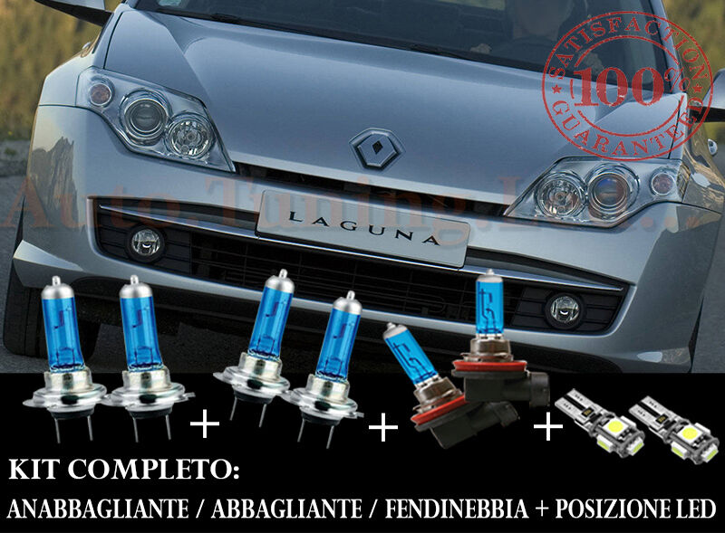 RENAULT LAGUNA 2007+ SET COMPLETO LAMPADE BLU XENON + POSIZIONE A LED