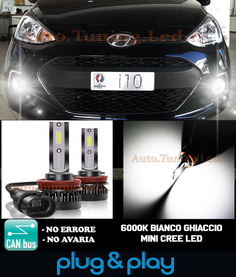 LAMPADE FENDINEBBIA A LED CREE HYUNDAI I10 CAMBUS BIANCO GHIACCIO 8000LM