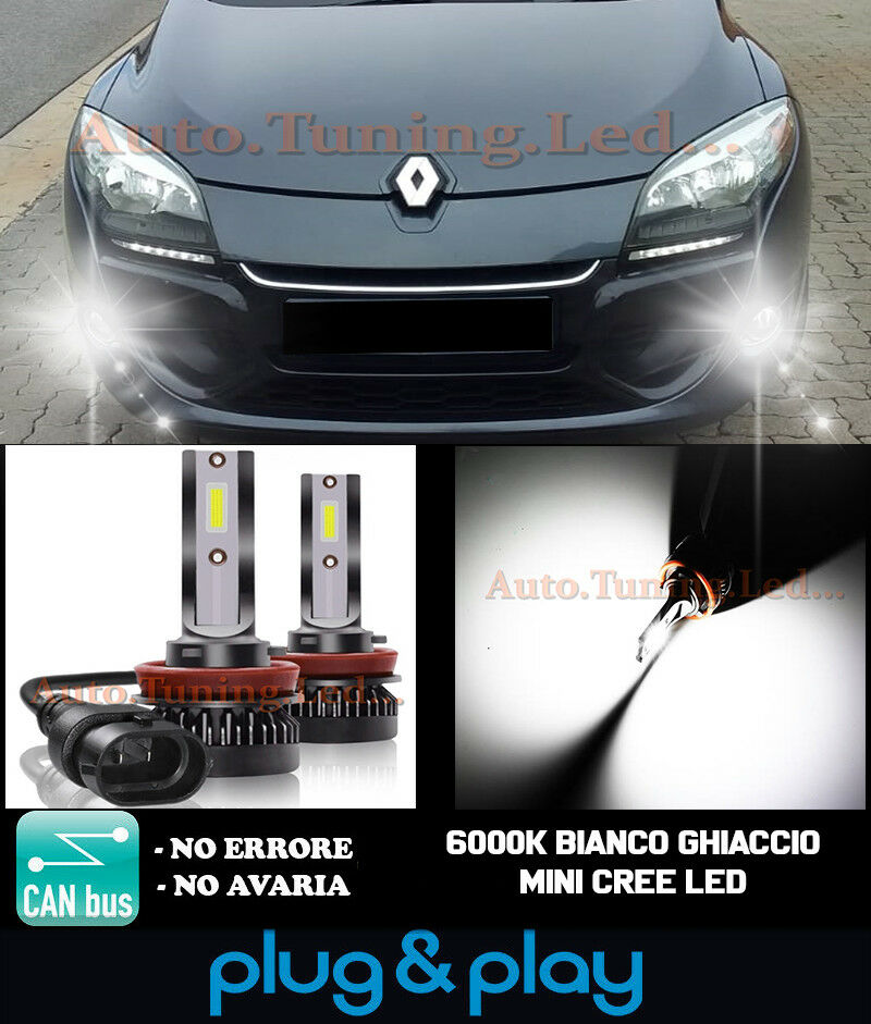 LAMPADE FENDINEBBIA A LED CREE RENAULT MEGANE III CAMBUS BIANCO GHIACCIO 8000LM