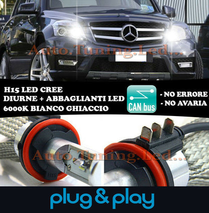 LAMPADE DIURNE ABBAGLIANTI H15 LED MERCEDES GLK 2008+ ISTANTANEO CREE NO AVARIA