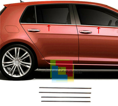 MODANATURE ADESIVE VW GOLF VII 7 2012+ CORNICI FINESTRINI CROMATE ACCIAIO INOX .