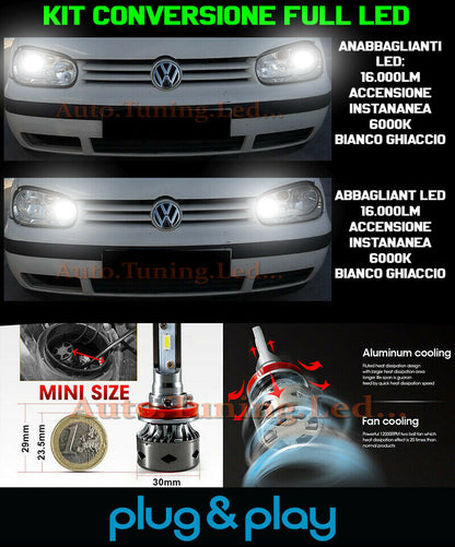 LAMPADE ANABBAGLIANTI + ABBAGLIANTI LED 16.000LM PER VW GOLF 4 IV